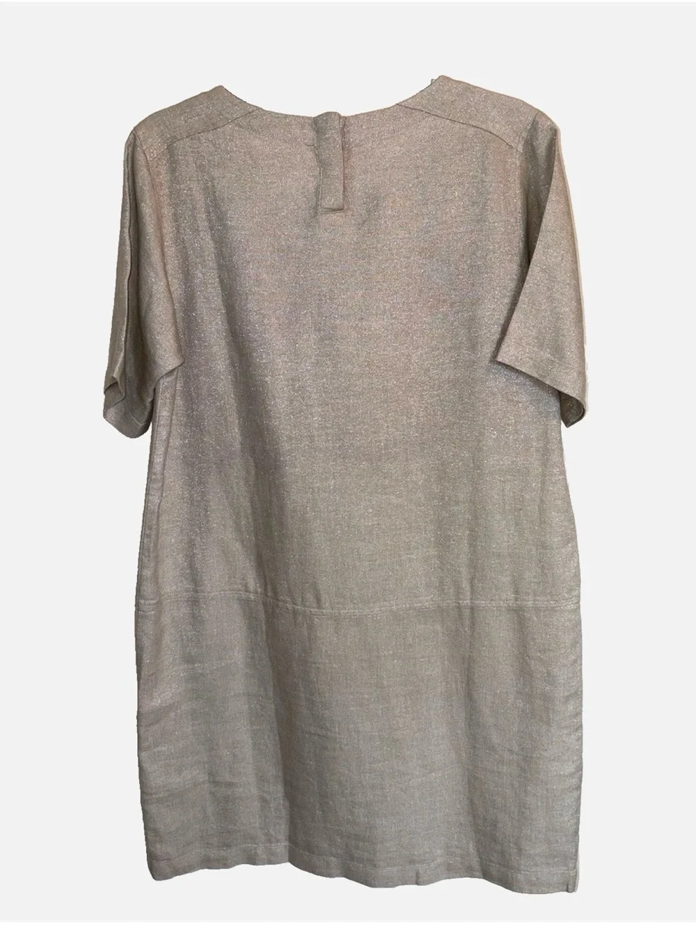 Eileen Fisher M Metallic Shimmer Tunic Dress Champagne Wheat Pockets